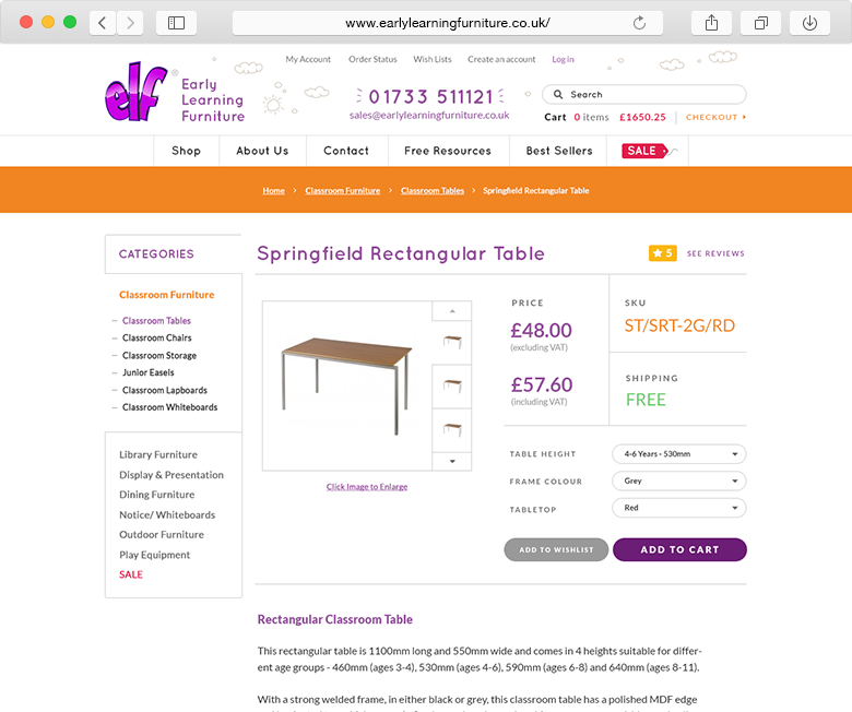 ELF Early Learning Furniture website product example