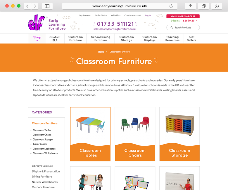 ELF Early Learning Furniture website category example