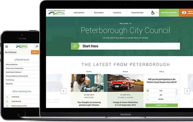Peterborough City Council websites on device