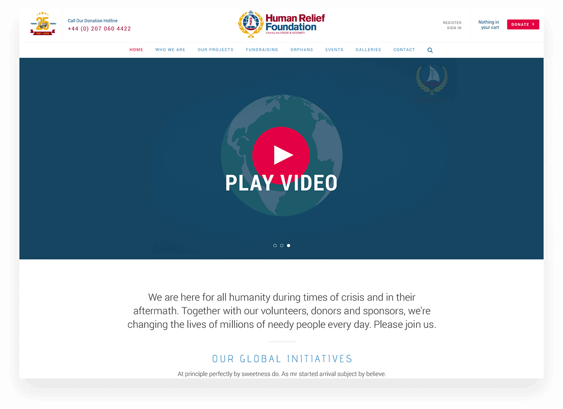 Human Relief Foundations website screengrab