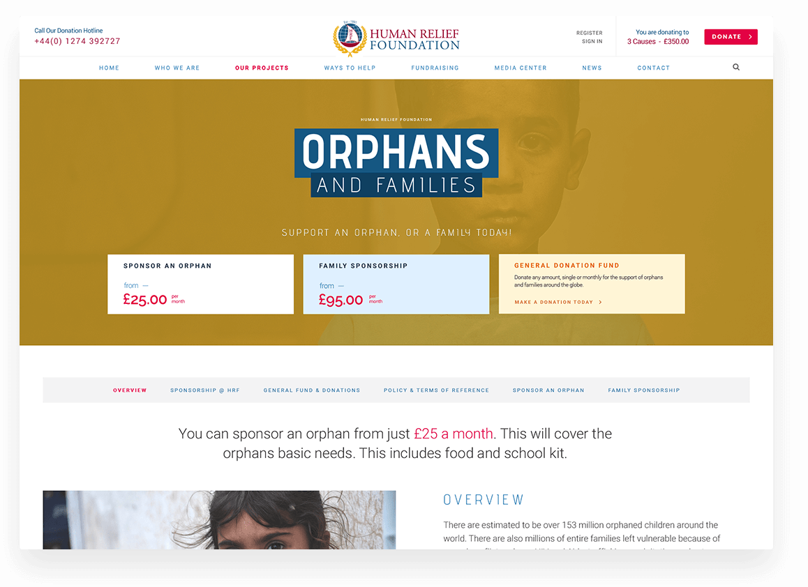 Human Relief Foundations Orphans and Families website screengrab