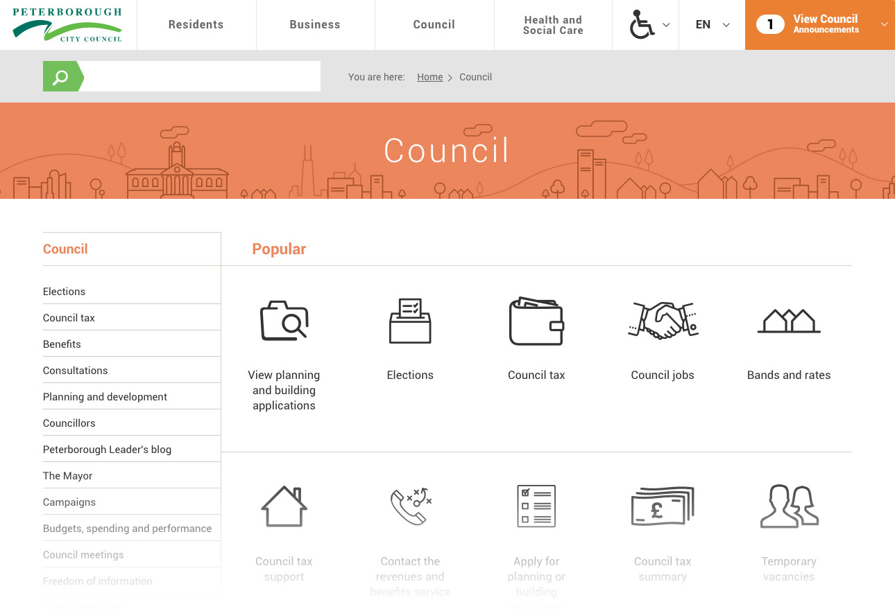 Peterborough City Council website screenshot 1