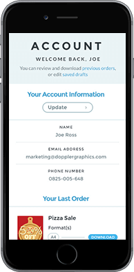 Ecommerce customer account screen on mobile