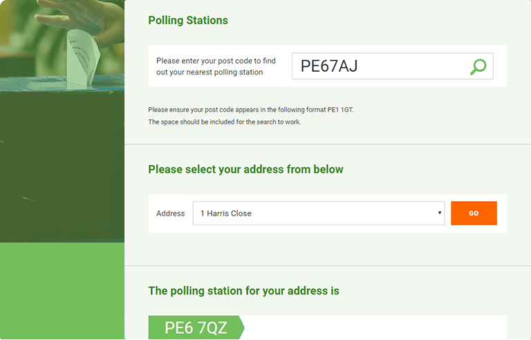 Polling station search form example